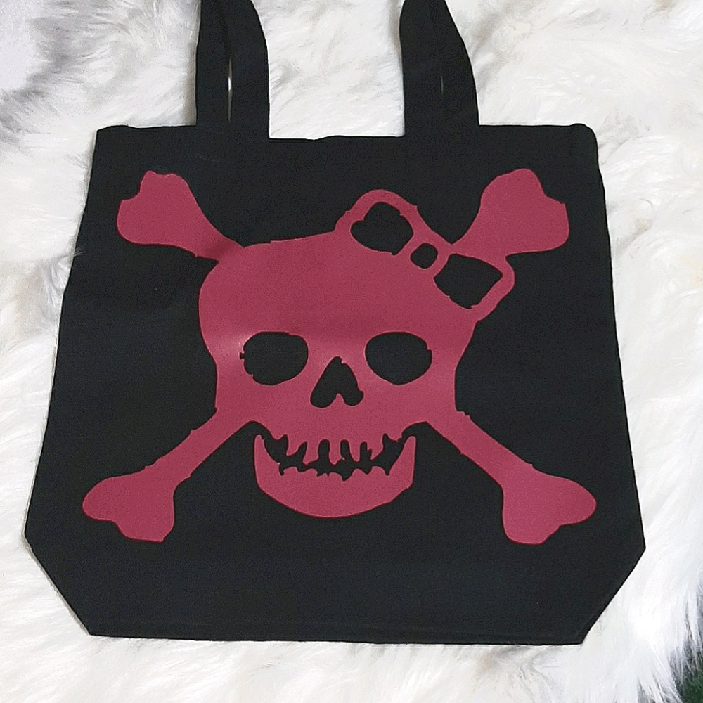 Skull and Bow Canvas Tote